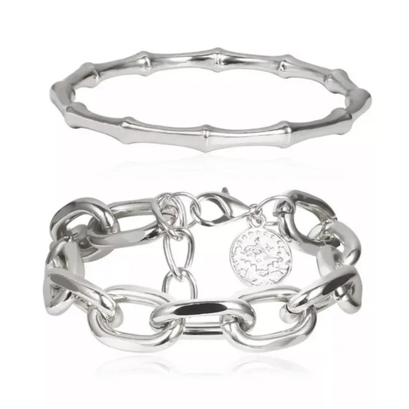 White gold plated double bracelet - Picture 3 of 5